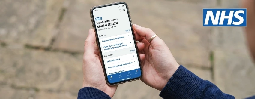 NHS App shown on a smartphone